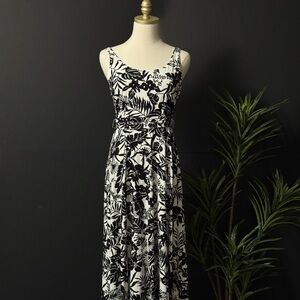 LOFT Black and White Spaghetti Strap Maxi Sundress